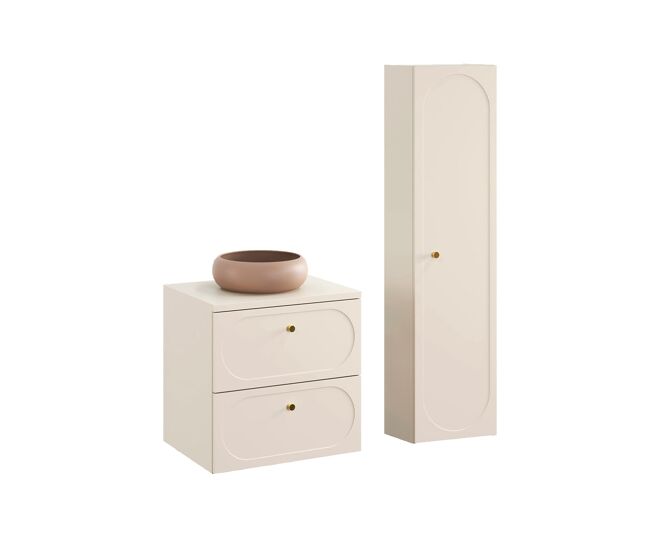 Conjunto mueble lavabo individual 60cm y columna sanae beige arena