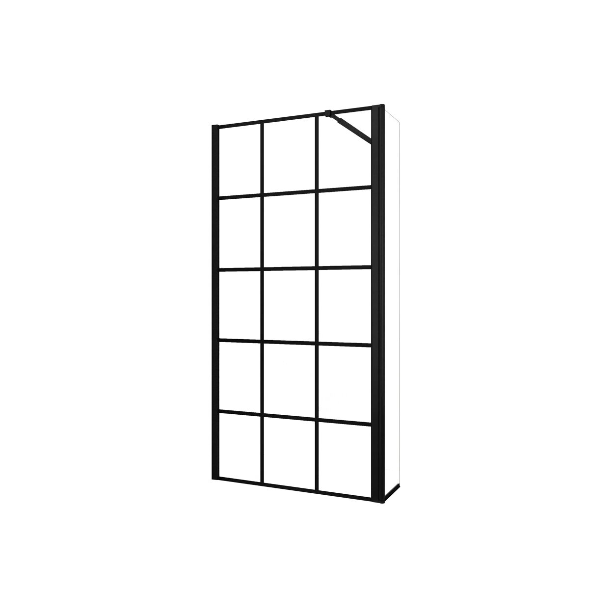 Mampara de ducha fija serigrafiado de celosía cuadrada 2hojas vidrio 8mm antical con barra negra 73-120cm tamaño[(93.9-95.9)+40]x200cm