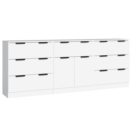 VidaXL 3 pcs aparadores derivados de madeira branco