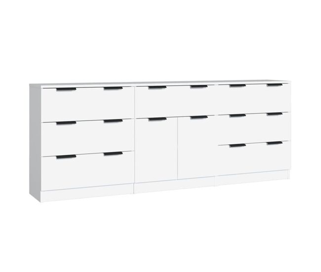 Vidaxl aparador de 3 piezas madera contrachapada blanco