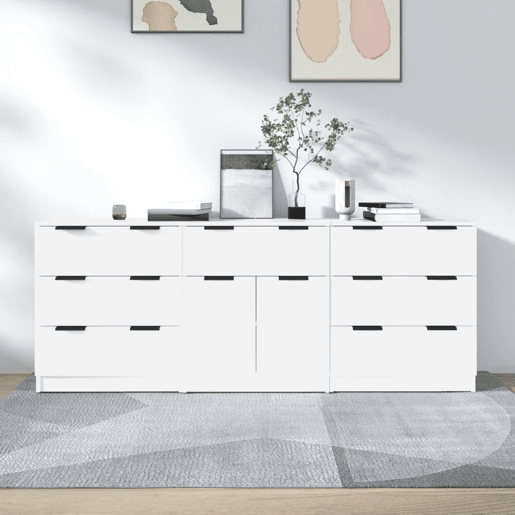 VidaXL 3 pcs aparadores derivados de madeira branco