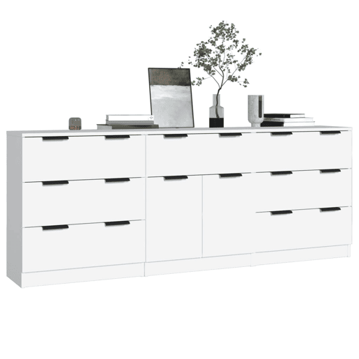 VidaXL 3 pcs aparadores derivados de madeira branco