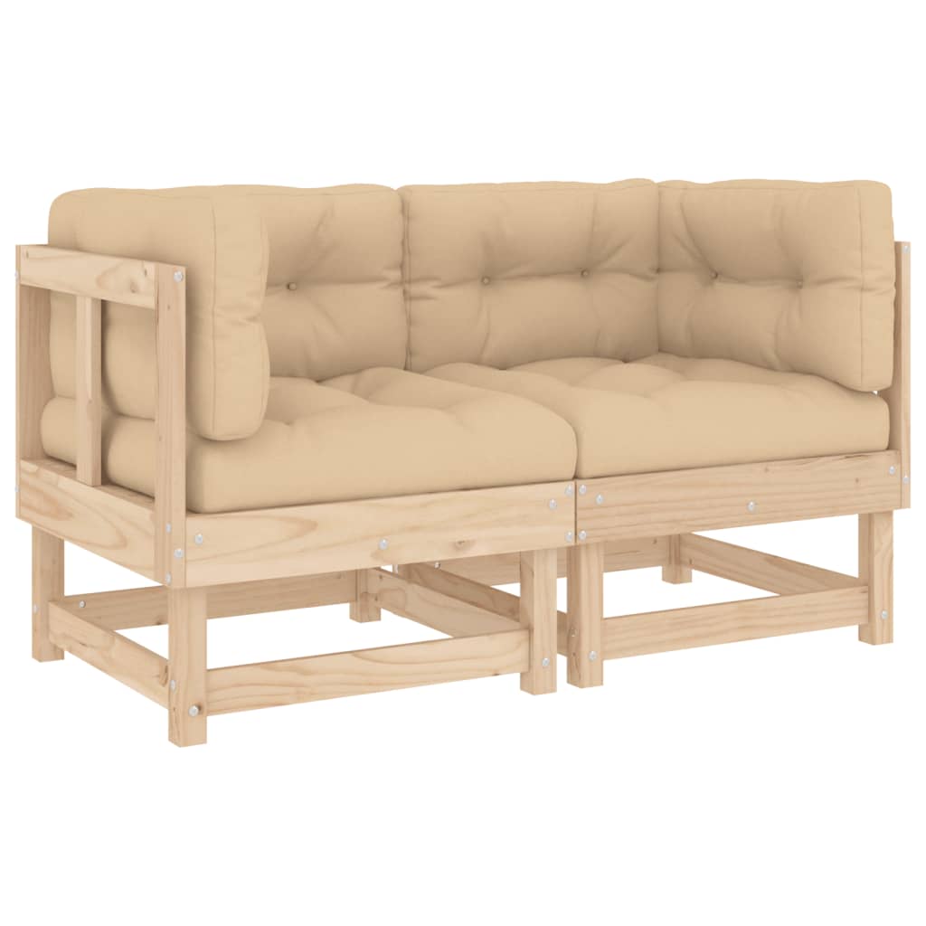 Vidaxl sofás esquineros con cojines 2 uds madera maciza de pino
