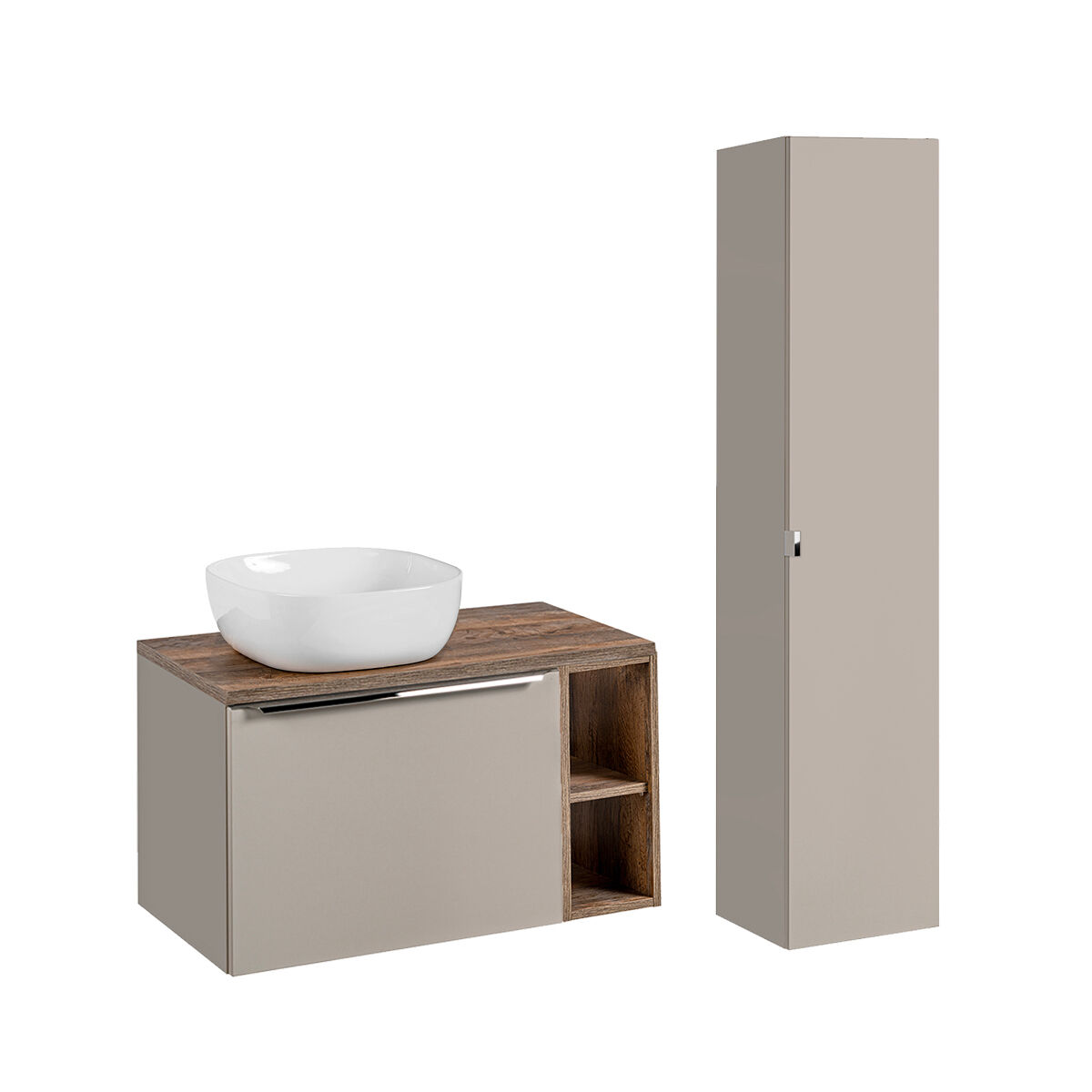 Conjunto mueble lavabo individual 80cm 2 compartimientos y columna éros topo