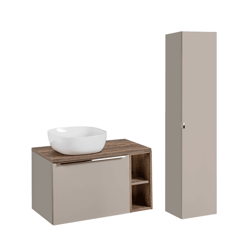 Conjunto móvel lavatório individual 80cm 2 nichos coluna Éros Taupe