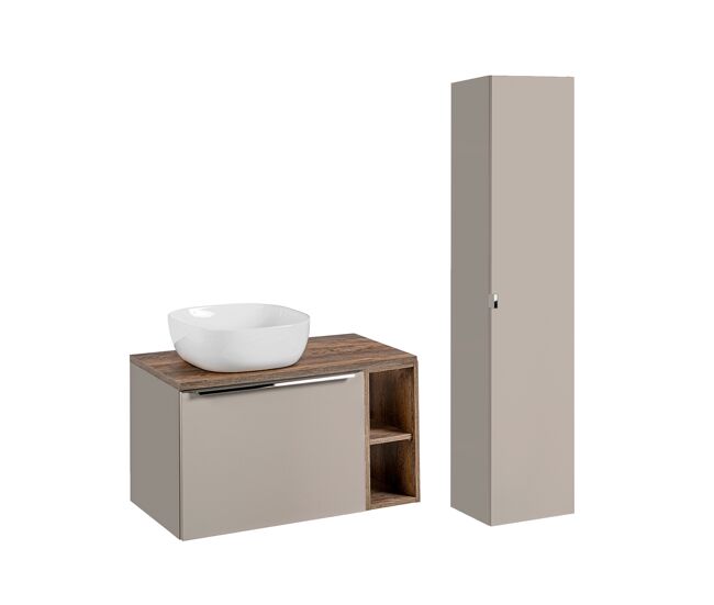 Conjunto mueble lavabo individual 80cm 2 compartimientos y columna éros topo