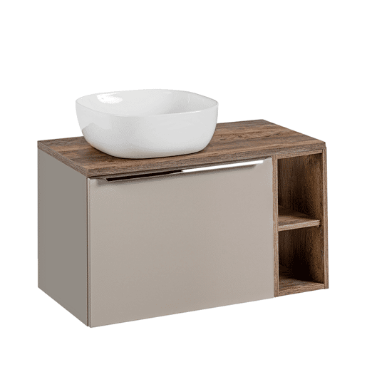 Conjunto móvel lavatório individual 80cm 2 nichos coluna Éros Taupe