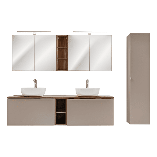 Conjunto móvel lavatório duplo 180cm 2 nichos coluna e armário de parede Eros Toupeira