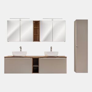 Conjunto móvel lavatório duplo 180cm 2 nichos coluna e armário de parede Eros Toupeira