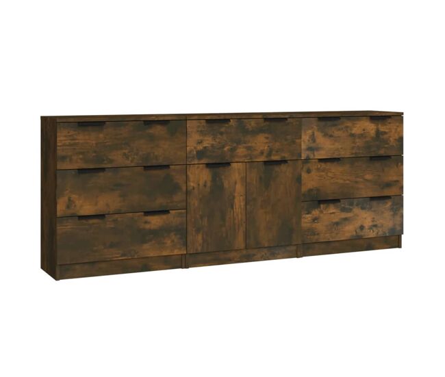 Vidaxl aparador de 3 piezas madera contrachapada color roble ahumado