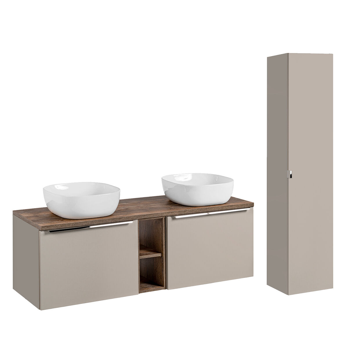 Conjunto mueble lavabo doble 140cm 2 compartimientos y columna éros topo