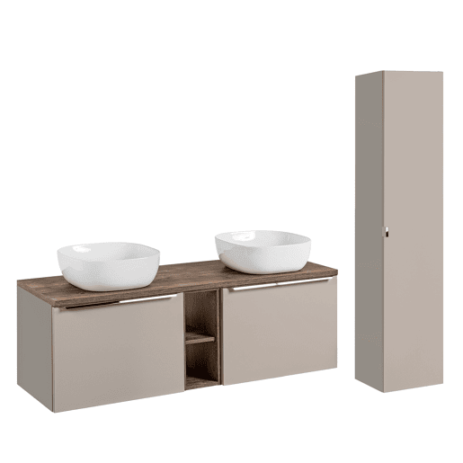 Conjunto móvel lavatório duplo 140cm 2 nichos e coluna Eros Toupeira