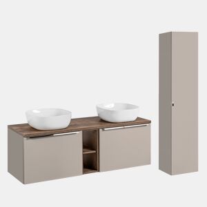 Conjunto móvel lavatório duplo 140cm 2 nichos e coluna Eros Toupeira