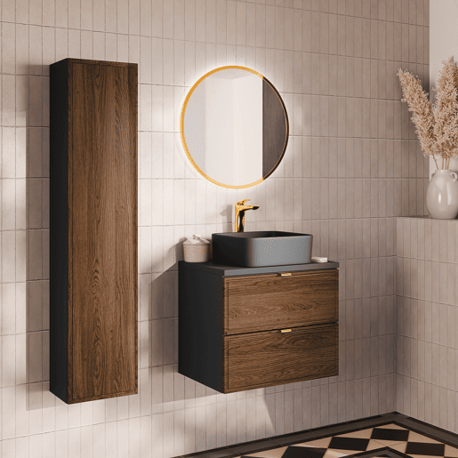 Móvel lavatório simples 60cm Elena Madeira e preto Móvel lavatório simples 60cm Elena Madeira e preto