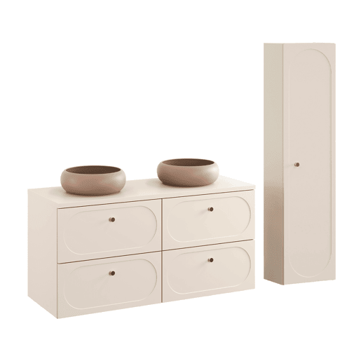 Conjunto móvel lavatório duplo 120cm e coluna Sanae Bege areia