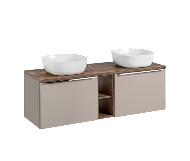 Mueble lavabo doble 140cm 2 compartimientos éros topo