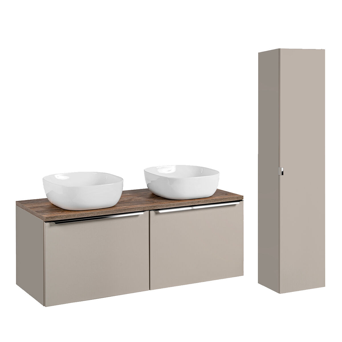 Conjunto mueble lavabo doble 120cm y columna éros topo