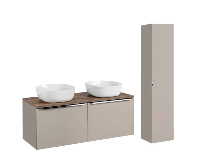 Conjunto mueble lavabo doble 120cm y columna éros topo