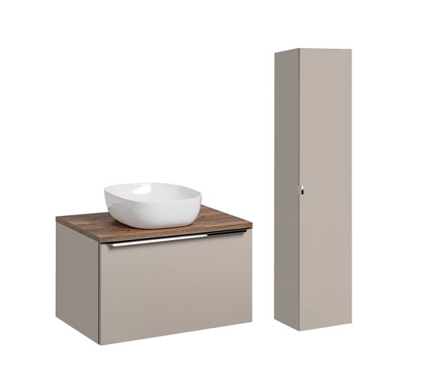 Conjunto mueble lavabo individual 80cm y columna éros topo