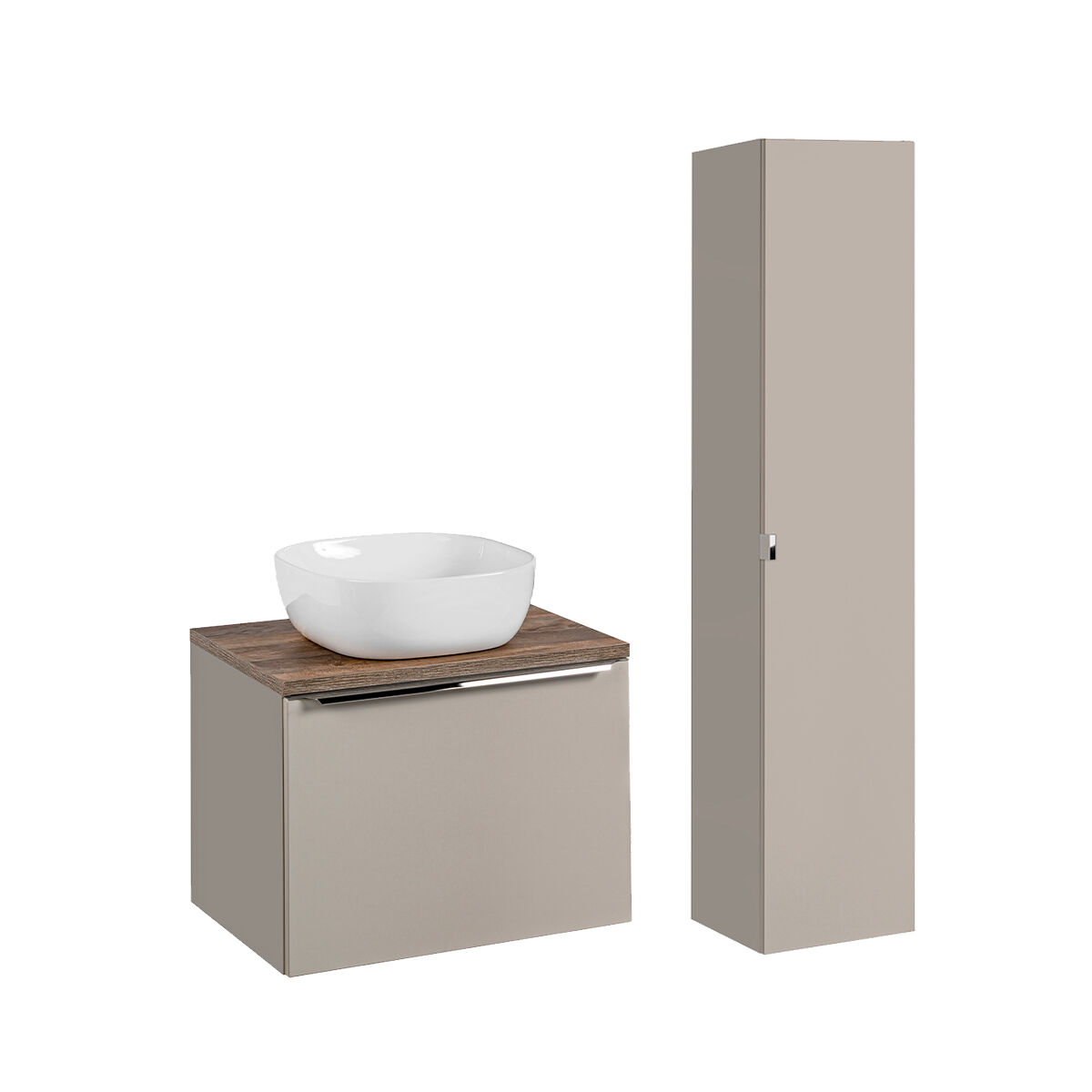 Conjunto mueble lavabo individual 60cm y columna éros topo