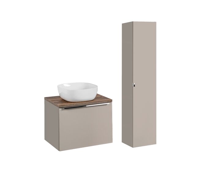 Conjunto mueble lavabo individual 60cm y columna éros topo