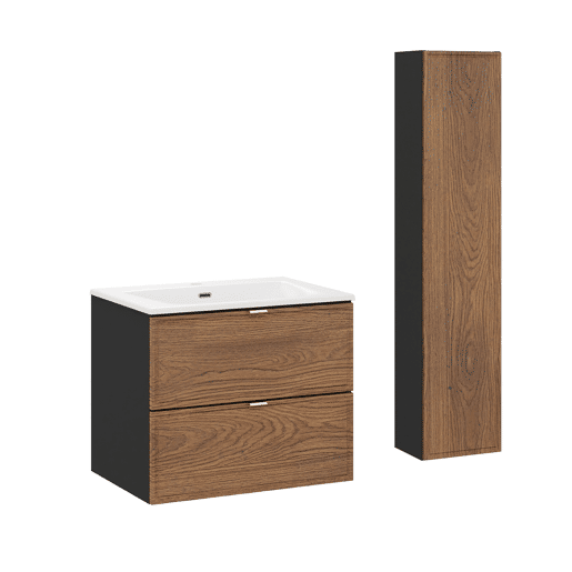 Conjunto móvel lavatório simples encastrável 60cm e coluna Elena Madeira e preto