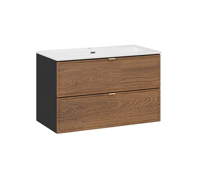 Mueble lavabo individual encastrado 80cm elena madera y negro