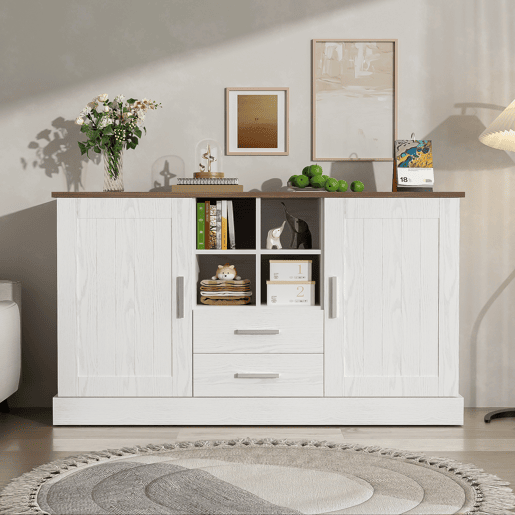 Aparador clássico - com 2 portas 2 gavetas 4 compartimentos - Branco