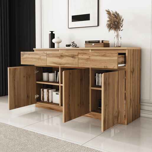 Aparador com 3 portas e 3 gavetas - aglomerado de partÃculas - Natural Aparador com 3 portas e 3 gavetas - aglomerado de partÃculas - Natural