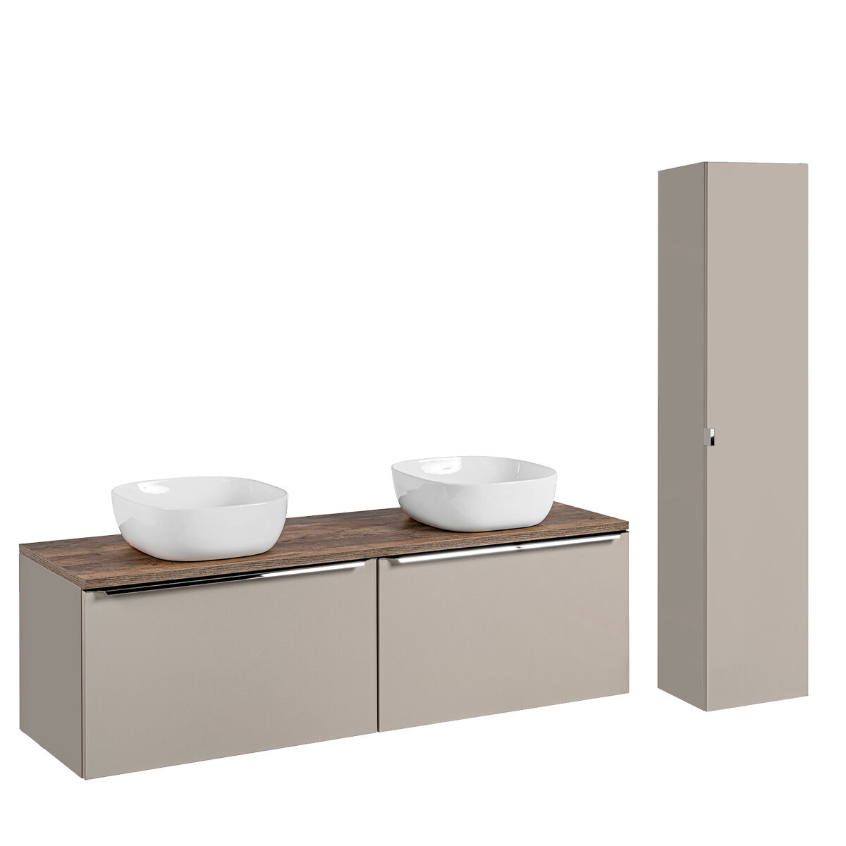 Conjunto mueble lavabo doble 160cm y columna éros topo