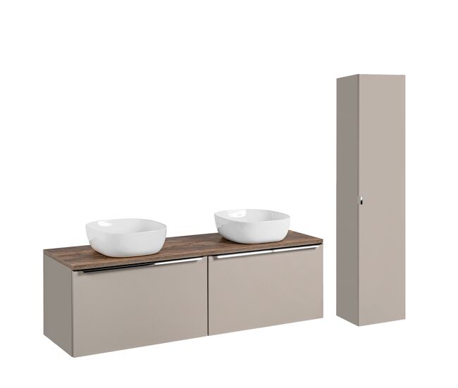 Conjunto mueble lavabo doble 160cm y columna éros topo