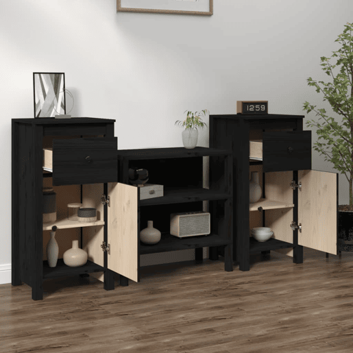vidaXL Aparadores 2 pcs 40x35x80 cm madeira de pinho maciça preto vidaXL Aparadores 2 pcs 40x35x80 cm madeira de pinho maciça preto