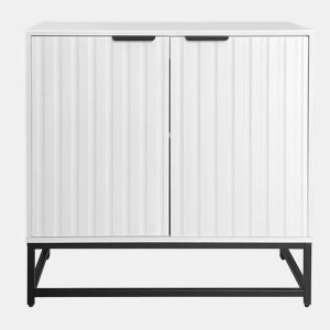 Aparador baixo - Estilo escandinavo - 2 portas decorativas com riscas verticais - Branco