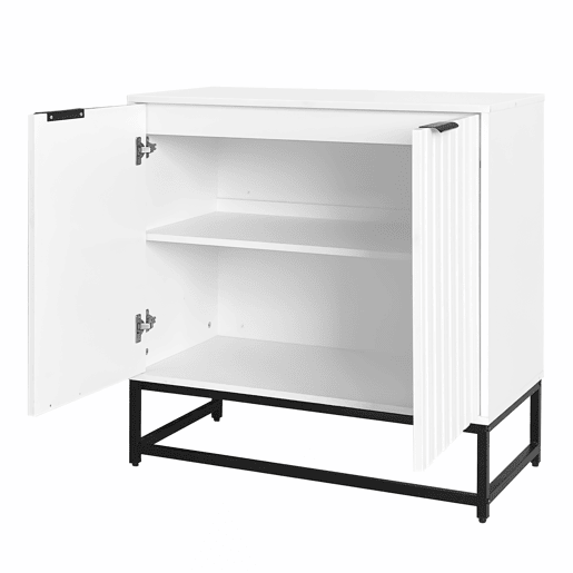 Aparador baixo - Estilo escandinavo - 2 portas decorativas com riscas verticais - Branco