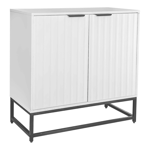 Aparador baixo - Estilo escandinavo - 2 portas decorativas com riscas verticais - Branco