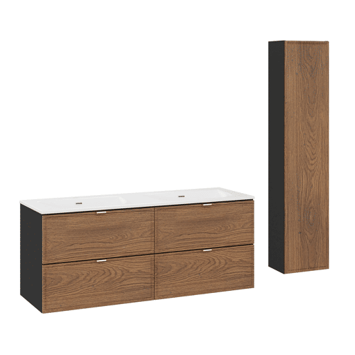Conjunto móvel lavatório duplo encastrável 120cm coluna Elena Madeira e preto