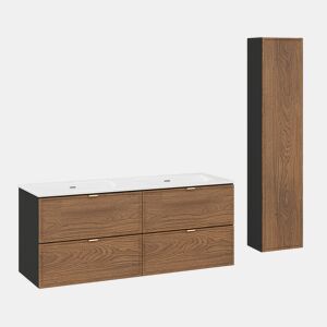 Conjunto móvel lavatório duplo encastrável 120cm coluna Elena Madeira e preto