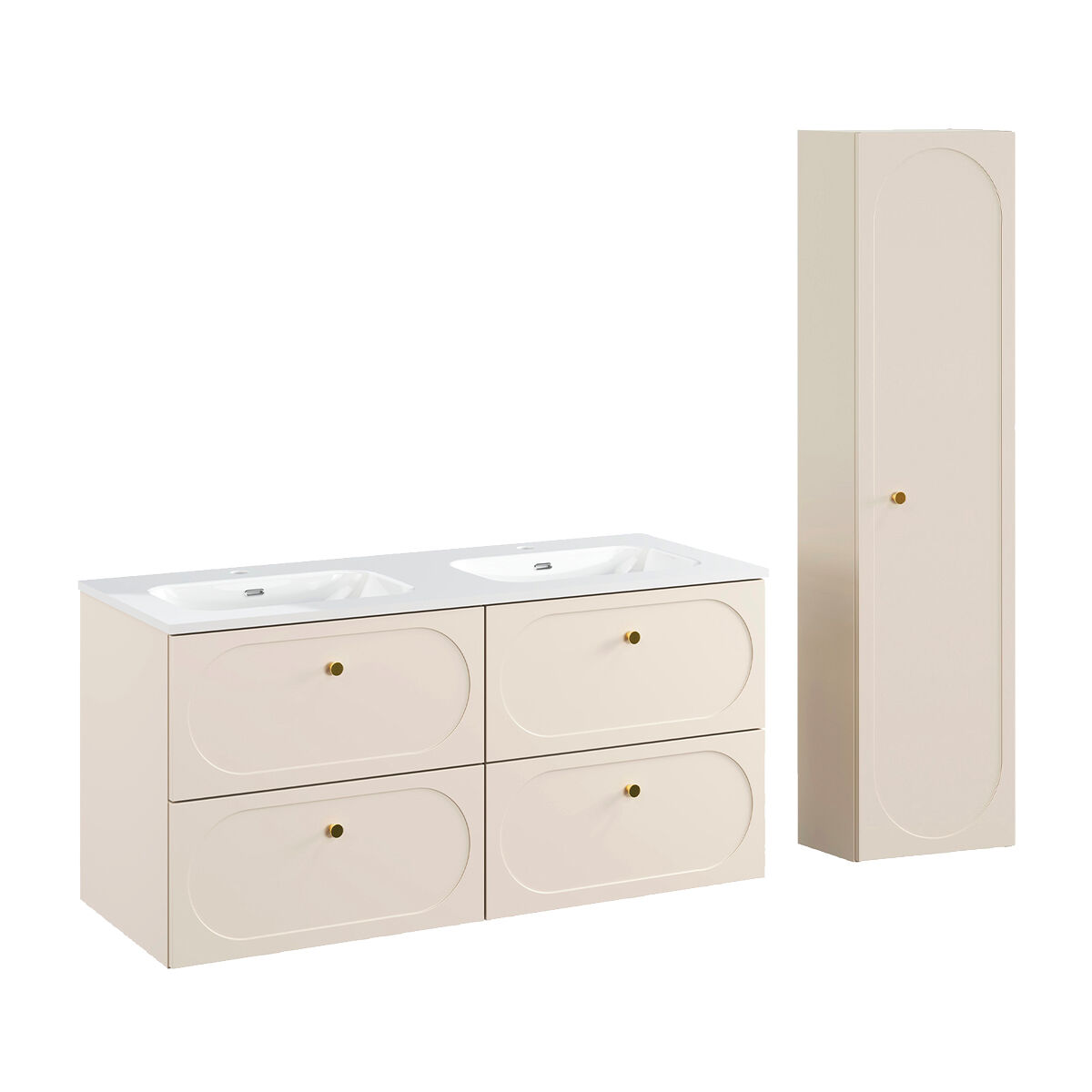 Conjunto mueble lavabo doble encastrado y columna Sanae