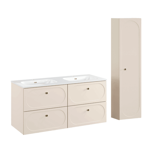 Conjunto móvel lavatório duplo encastrável 120cm e coluna Sanae Bege areia