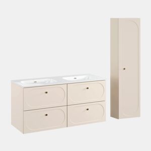 Conjunto móvel lavatório duplo encastrável 120cm e coluna Sanae Bege areia