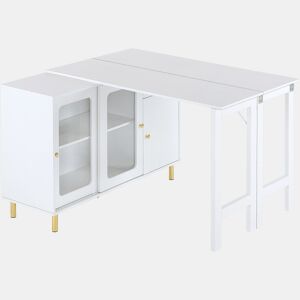 Aparador moderno com tampo giratório retrátil - vários espaços de arrumação - MDF - Branco