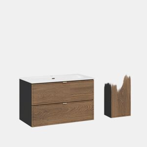 Conjunto móvel lavatório simples encastrável 80cm e coluna Elena Madeira e preto
