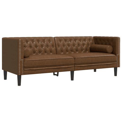vidaXL 3 pcs conj. sofás chesterfield c rolos camurça artif. castanho vidaXL 3 pcs conj. sofás chesterfield c rolos camurça artif. castanho