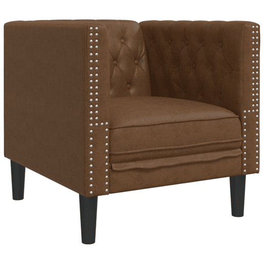 vidaXL 3 pcs conj. sofás chesterfield c rolos camurça artif. castanho vidaXL 3 pcs conj. sofás chesterfield c rolos camurça artif. castanho