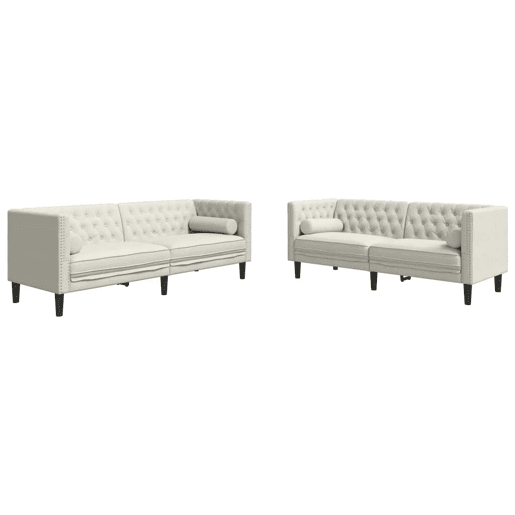 vidaXL 2 pcs conjunto de sofás chesterfield com rolos veludo creme