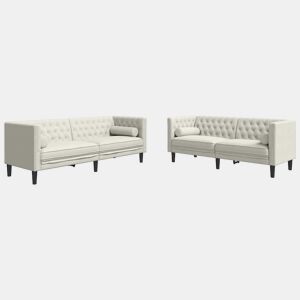 vidaXL 2 pcs conjunto de sofás chesterfield com rolos veludo creme