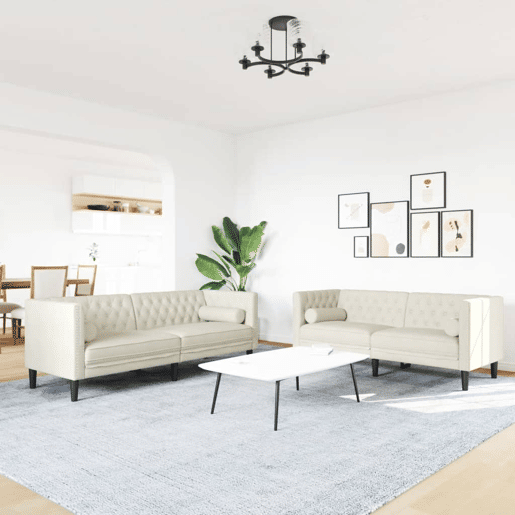 vidaXL 2 pcs conjunto de sofás chesterfield com rolos veludo creme