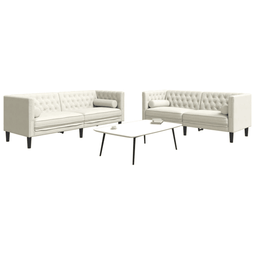 vidaXL 2 pcs conjunto de sofás chesterfield com rolos veludo creme