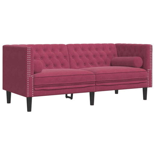 vidaXL 2 pcs conj. sofás chesterfield com rolos veludo vermelho-tinto