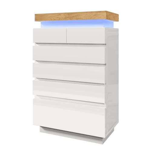 Cómoda com LED - 6 gavetas - Branco Cómoda com LED - 6 gavetas - Branco